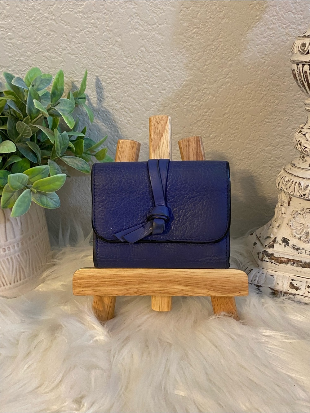 Chloe Blue Knotted “Alphabet” Grained Calfskin Leather Wallet